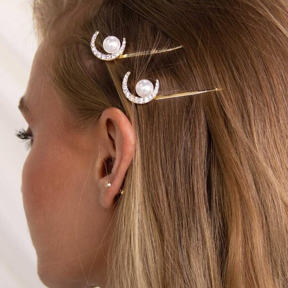 Hair Pins Gold Tone Crystal Pearl Elegant Wedding Hair Accessories Set main image 7